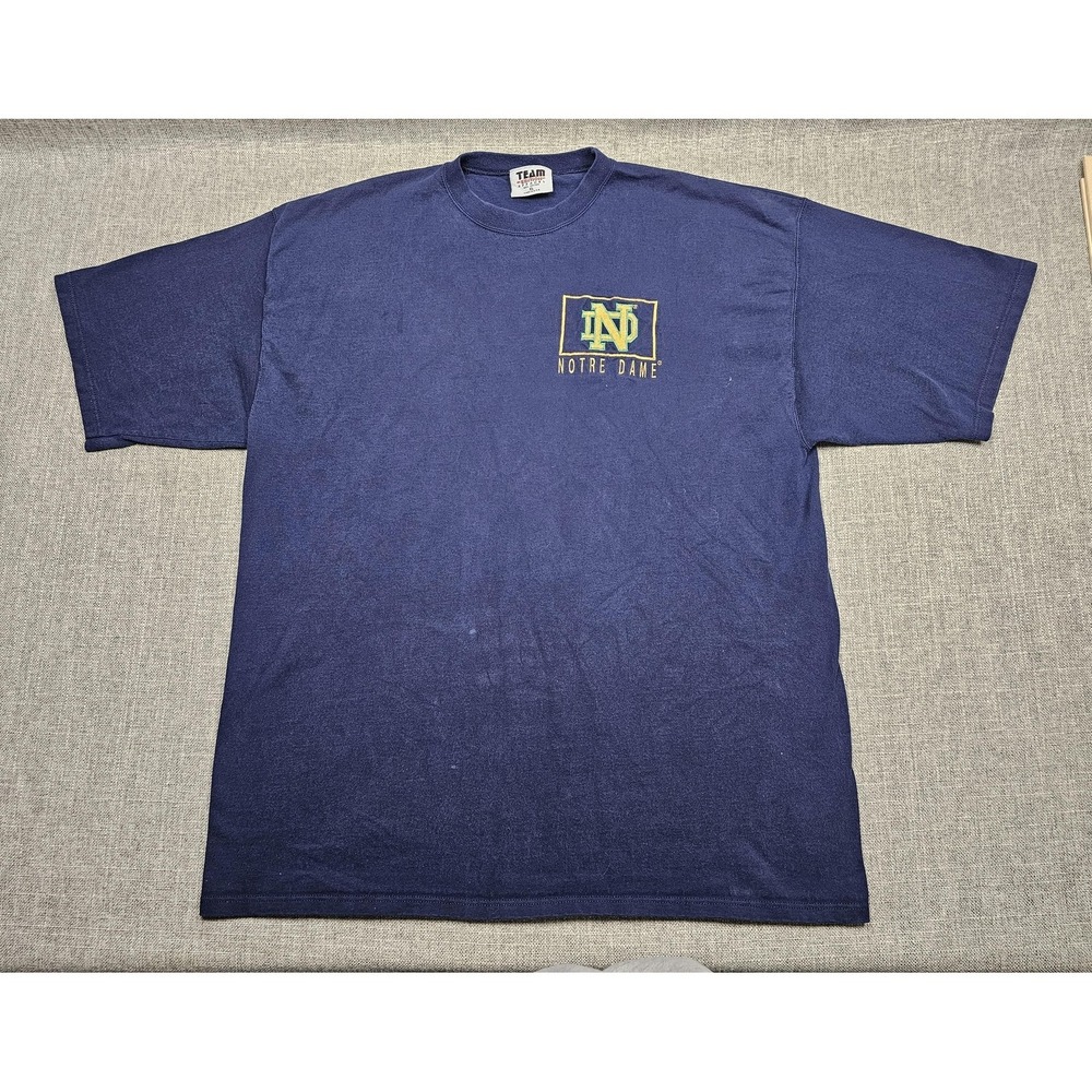 Vintage Notre Dame Shirt Mens XL Blue TEAM Edition Made USA Embroidered Logo 90s